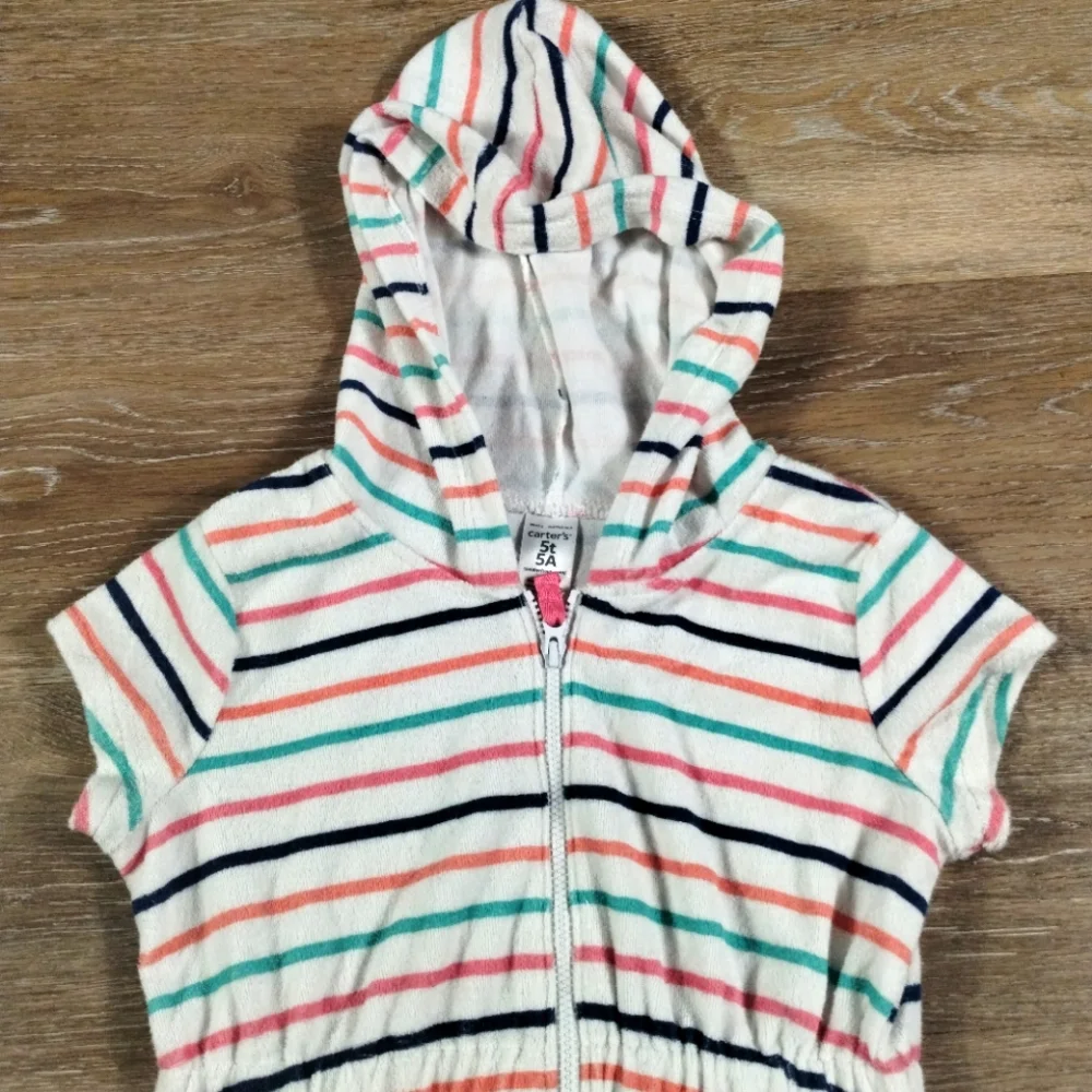 Carter's Girls Hooded Cover-Up Zip Up Striped Colorful Size 5T - Picture 4 of 16